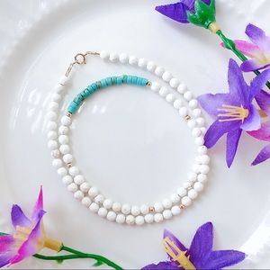 🦋White And Blue Turquoise Beaded Necklace💙